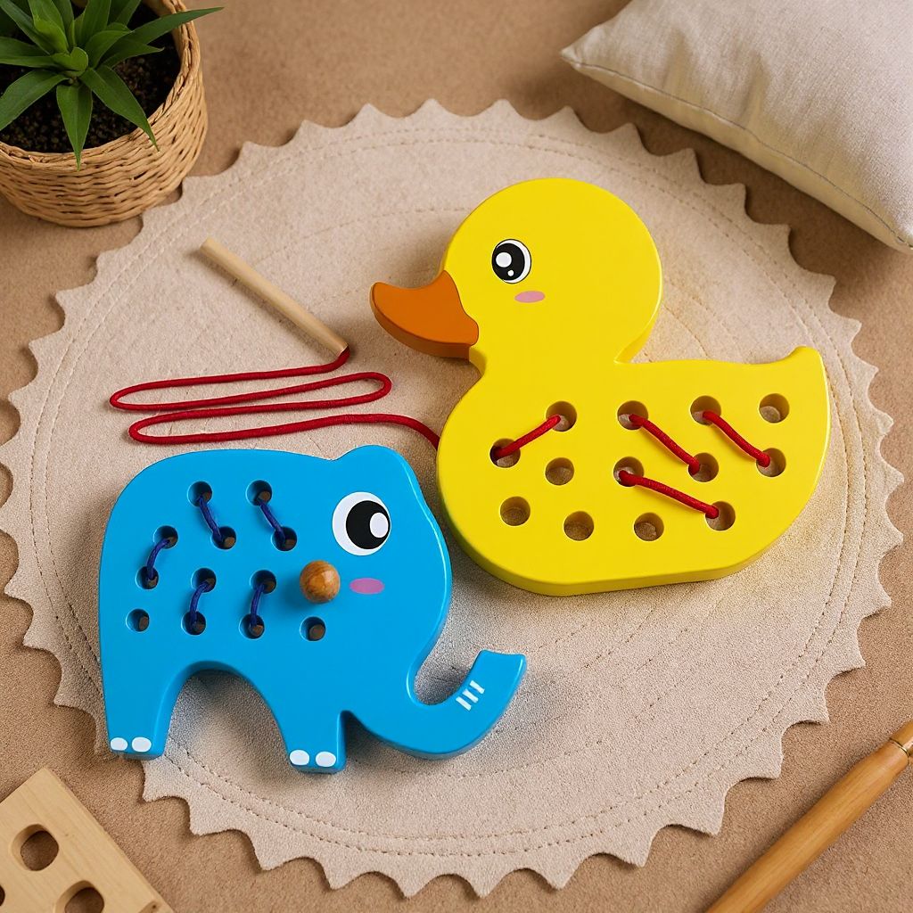 Wooden Duck and Elephant Lacing Set