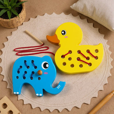 Wooden Duck and Elephant Lacing Set