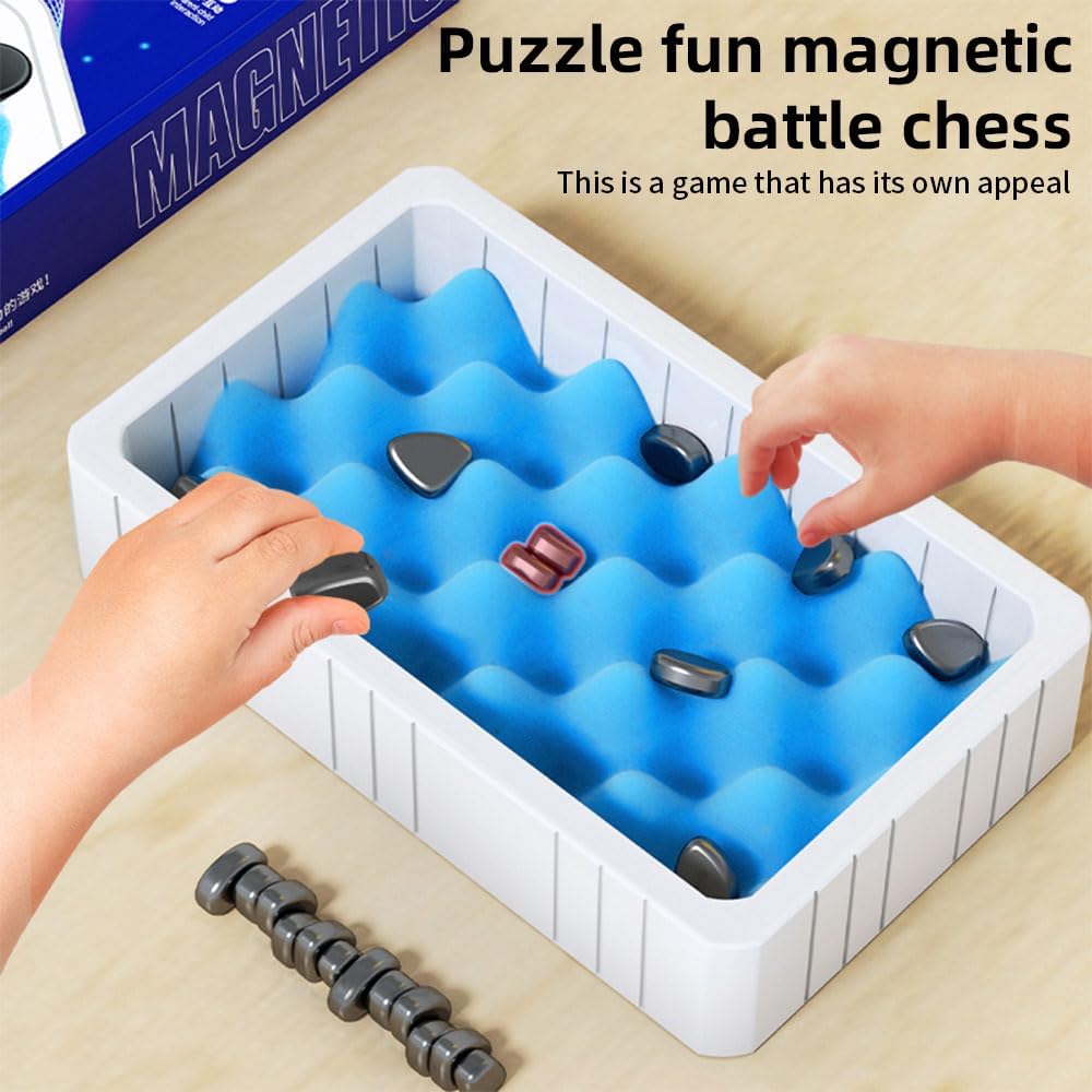 Jeu de société familial Fidtoy Magnetic Effect Chess Stone, Jeu de stratégie en pierre magnétique avec plateau en éponge, corde de jeu et sac de rangement, Jeu de société de logique familiale pour les 3 ans et plus