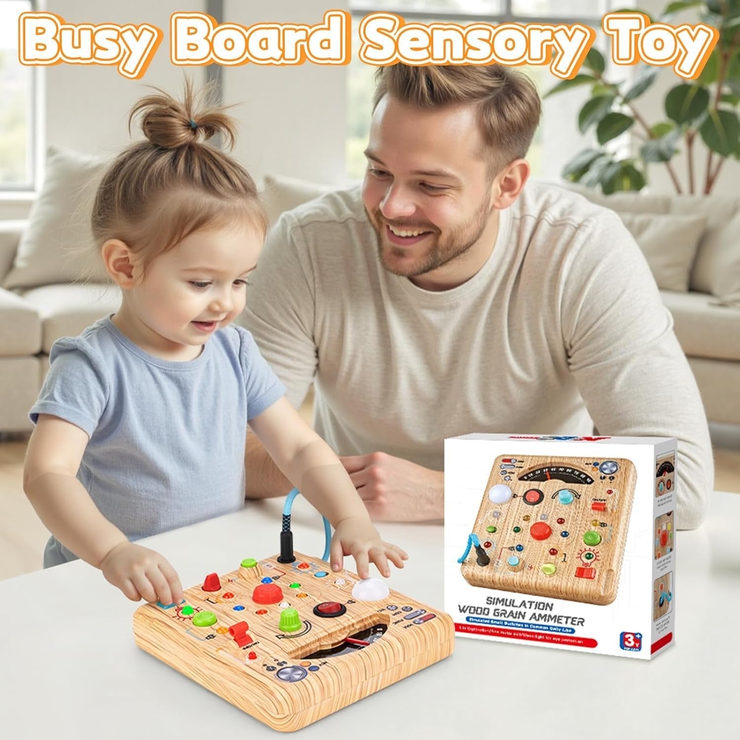 Fidtoy LED Simulated Ammeter Wooden Busy Board for Toddlers Light Switch STEM Activity Toy