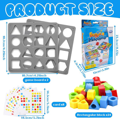Fidtoy Shape Matching Challenge Pattern Game Multiplayer for Kids Ages 3-8, Plastic Geometry Matching Board with Colorful Shapes, Challenge Cards