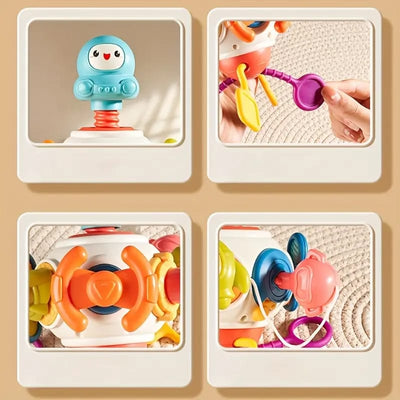 Fidtoy 8-en-1 Ensemble de Jeu d'Activités Multifonctionnel Occupé sur le Thème de l'Espace pour Tout-Petits, Cube d'Activités Sensorielles Montessori avec Boutons, Engrenages, Cordons à Tirer et Curseurs