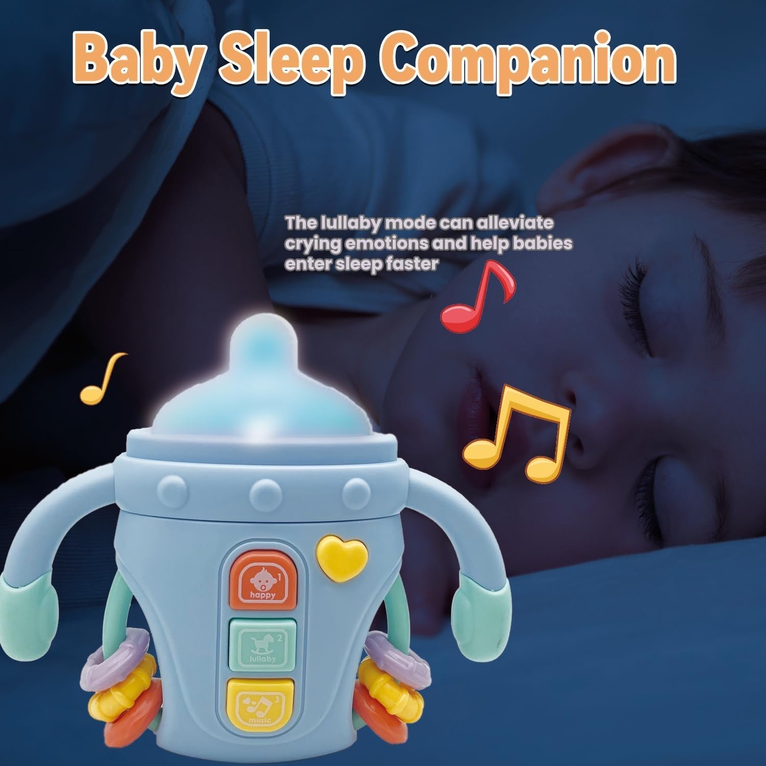Fidtoy Comfort Bottle Baby Sensory Toy with Lights, Music and Teether | Soothing Learning Toy for Infants 6-24 Months