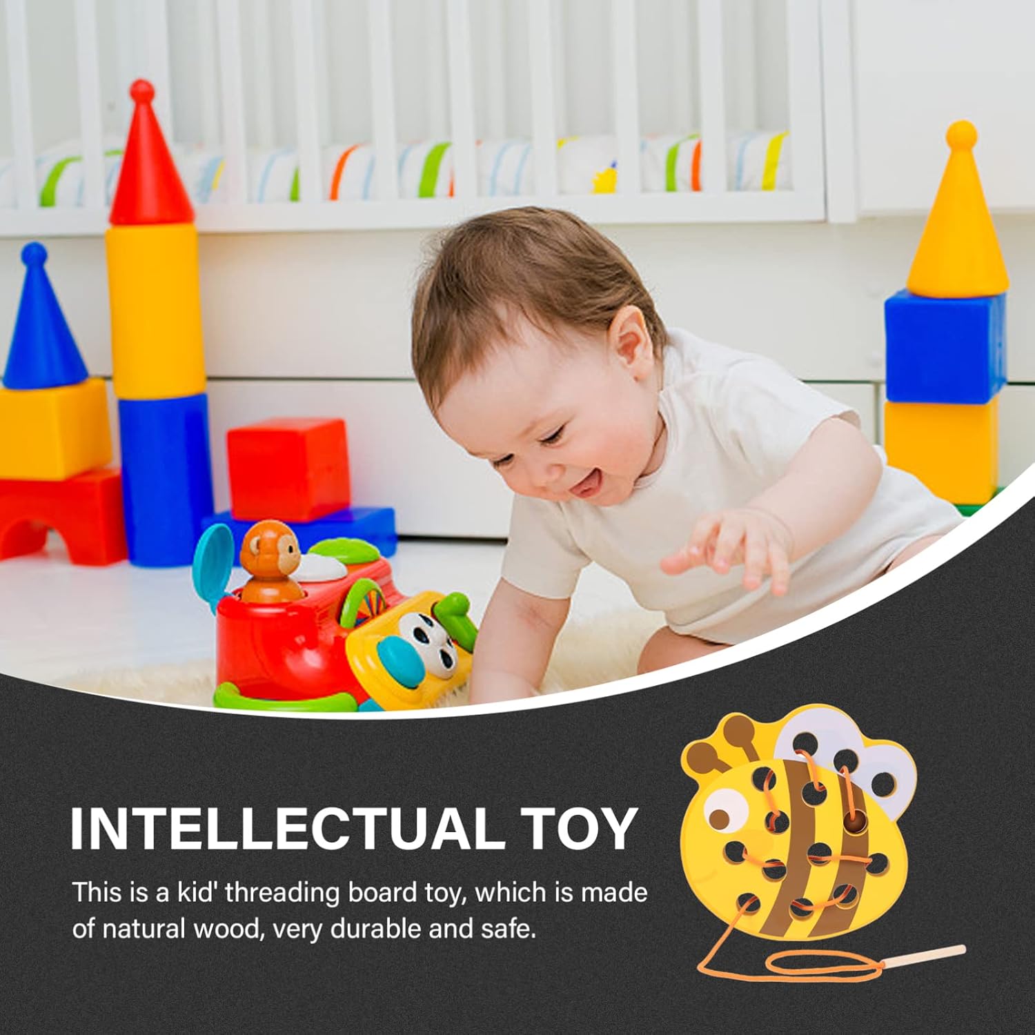 TOYANDONA Juguetes de madera para atar, animales para ensartar, juguetes para tejer, rompecabezas de bloques de madera, habilidades motoras finas, Montessori, juguete educativo de aprendizaje temprano para niños y niñas (abeja)