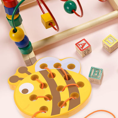TOYANDONA Juguetes de madera para atar, animales para ensartar, juguetes para tejer, rompecabezas de bloques de madera, habilidades motoras finas, Montessori, juguete educativo de aprendizaje temprano para niños y niñas (abeja)