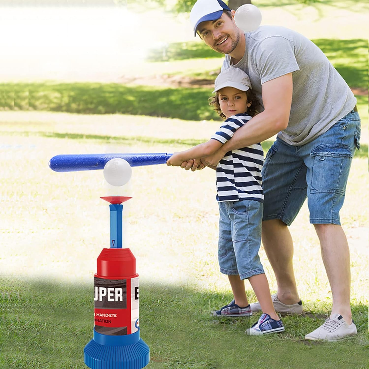 Fidtoy Baseball Sports Play Set For Kids  Beginner T Ball Batting Toy Set with Launcher, Bat and Soft Baseballs for Outdoor Practice