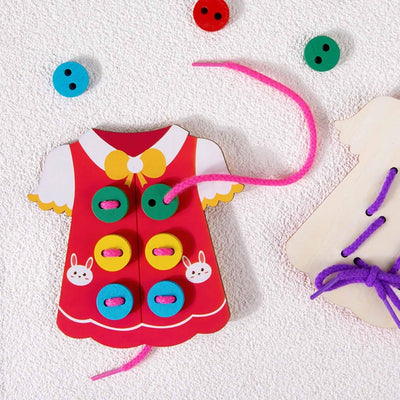 Jouets de laçage de vêtements - Planche de compétences de vie de base, Jouet de laçage de vêtements en bois, Jouet d'apprentissage des compétences motrices fines en bois, Cadeau Montessori, Cadeaux éducatifs précoces pour les enfants, Nouveau Pingpai