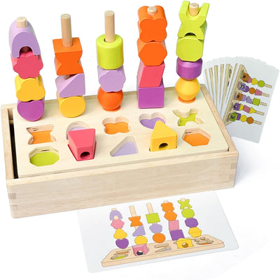 Fidtoy Wooden Shape and Number Learning Board for Kids – Montessori Counting Rings Math Toy