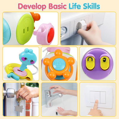 Fidtoy Cube d'activités 6-en-1 Busy Catch Ball pour tout-petits, cube d'activités Montessori sensoriel avec interrupteurs, prise, clé lapin, hand spinner et activités de motricité fine, à partir de 18 mois