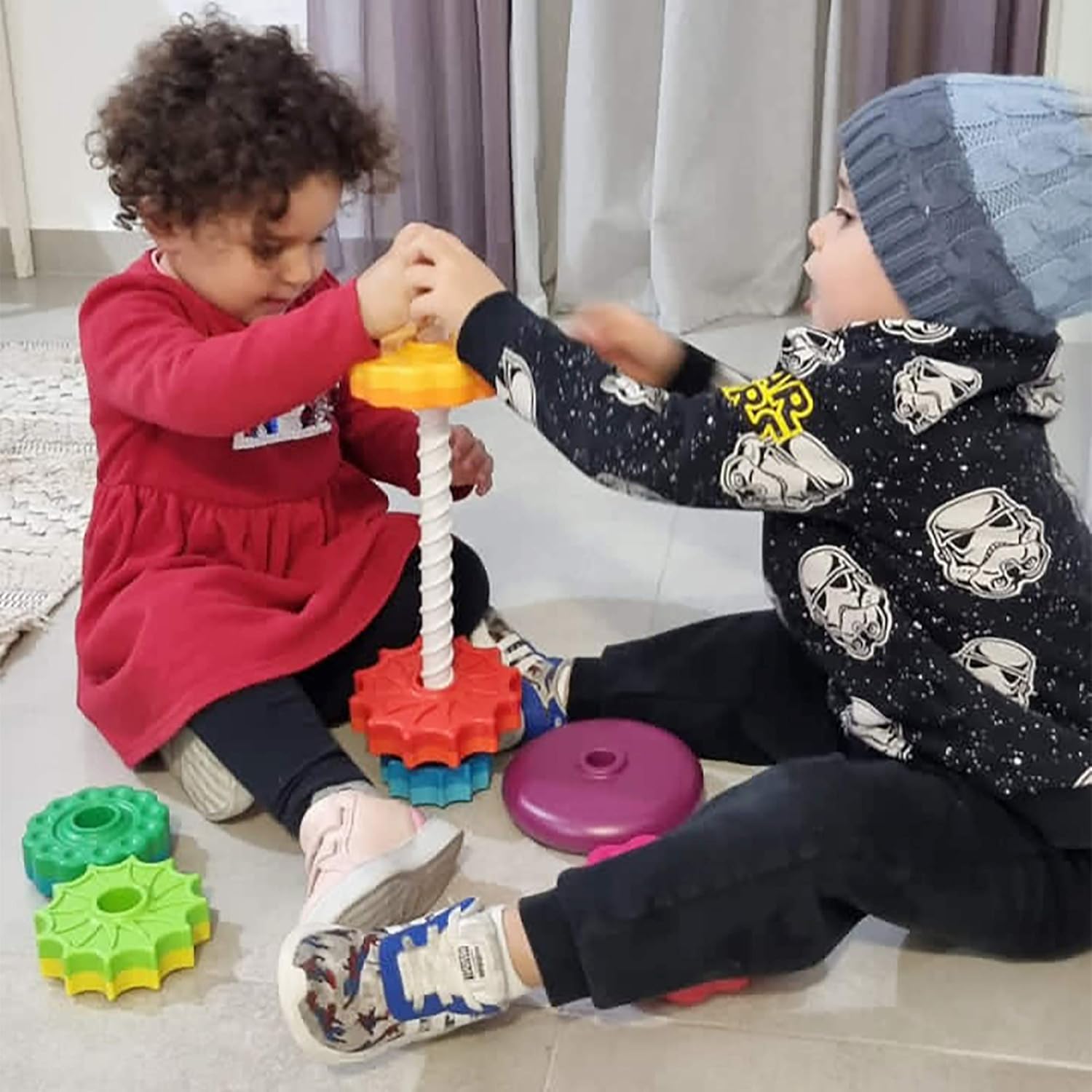 Tour d'empilement et de rotation arc-en-ciel Fidtoy – Jouet d'apprentissage sensoriel pour les tout-petits de 1 an et plus