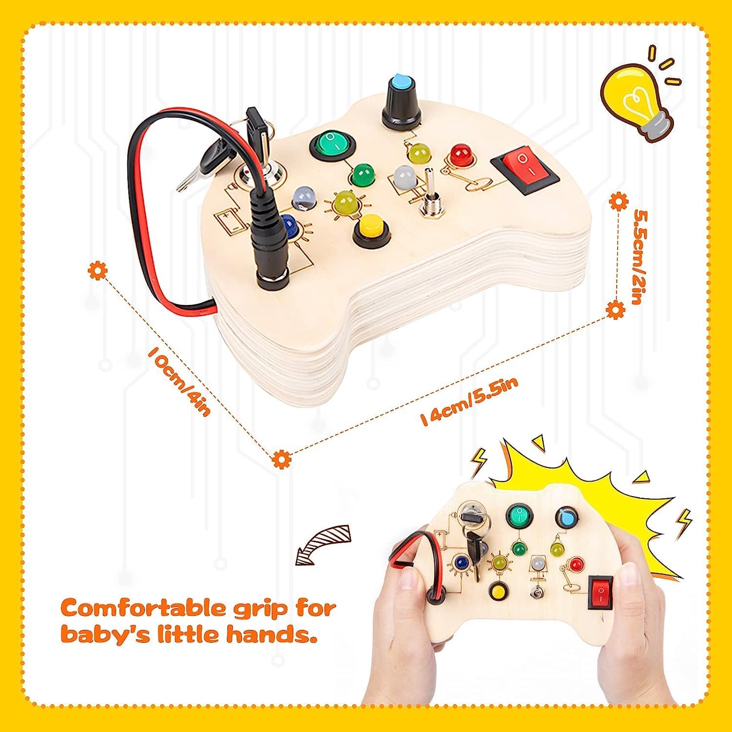 Tableau d'activités Montessori pour bébés, Tableau d'activités en bois pour bébés avec 7 interrupteurs à bascule lumineux LED, Jouet éducatif de développement pour le voyage, Cadeau pour les bébés et les tout-petits de 3 ans et plus, Enfants autistes