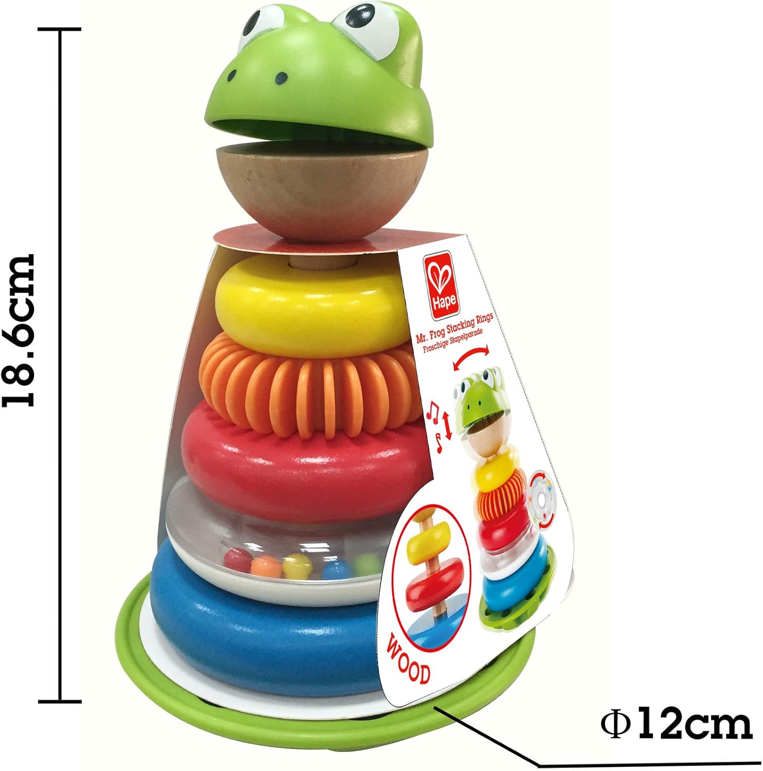 Juguete apilable de ranas de madera Fidtoy con base tambaleante, juguete de aprendizaje