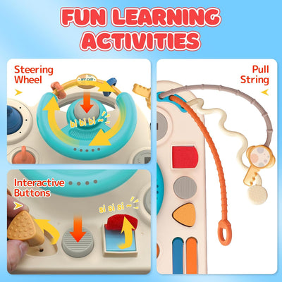 Fidtoy Volant d'activités Montessori pour bébé à tirer – Jouet sensoriel de voyage avec cordes à tirer, bulles, boutons et jeu de motricité fine