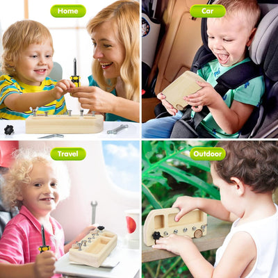 TOY Life Plateau de tournevis Montessori en bois pour tout-petits et enfants de 3, 4 et 5 ans, jouets d'apprentissage préscolaire sensoriels Busy Bus