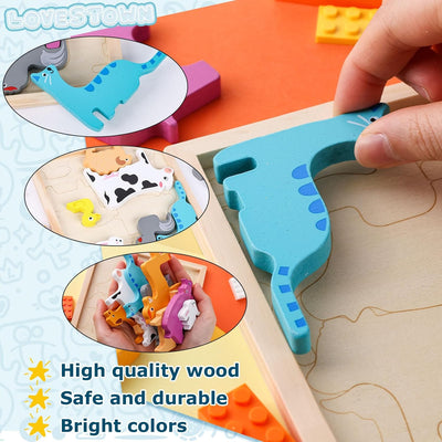 Fidtoy Farm Animal Tangram – Montessori Wooden Puzzle for Toddlers
