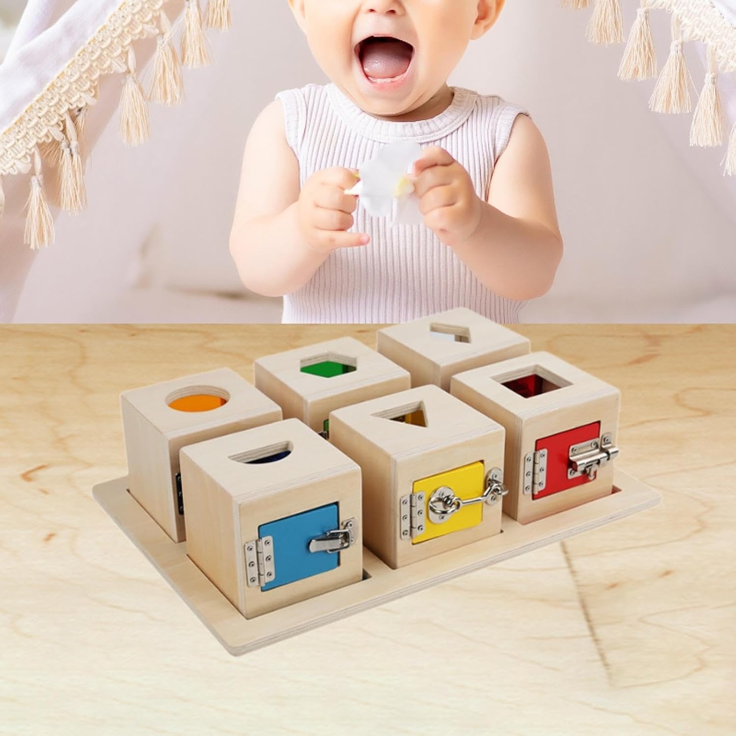 harayaa Boîte de verrouillage Montessori pour enfants, planche occupée, jouets éducatifs, jouet interactif doux parent-enfant, cadeaux d'anniversaire pour
