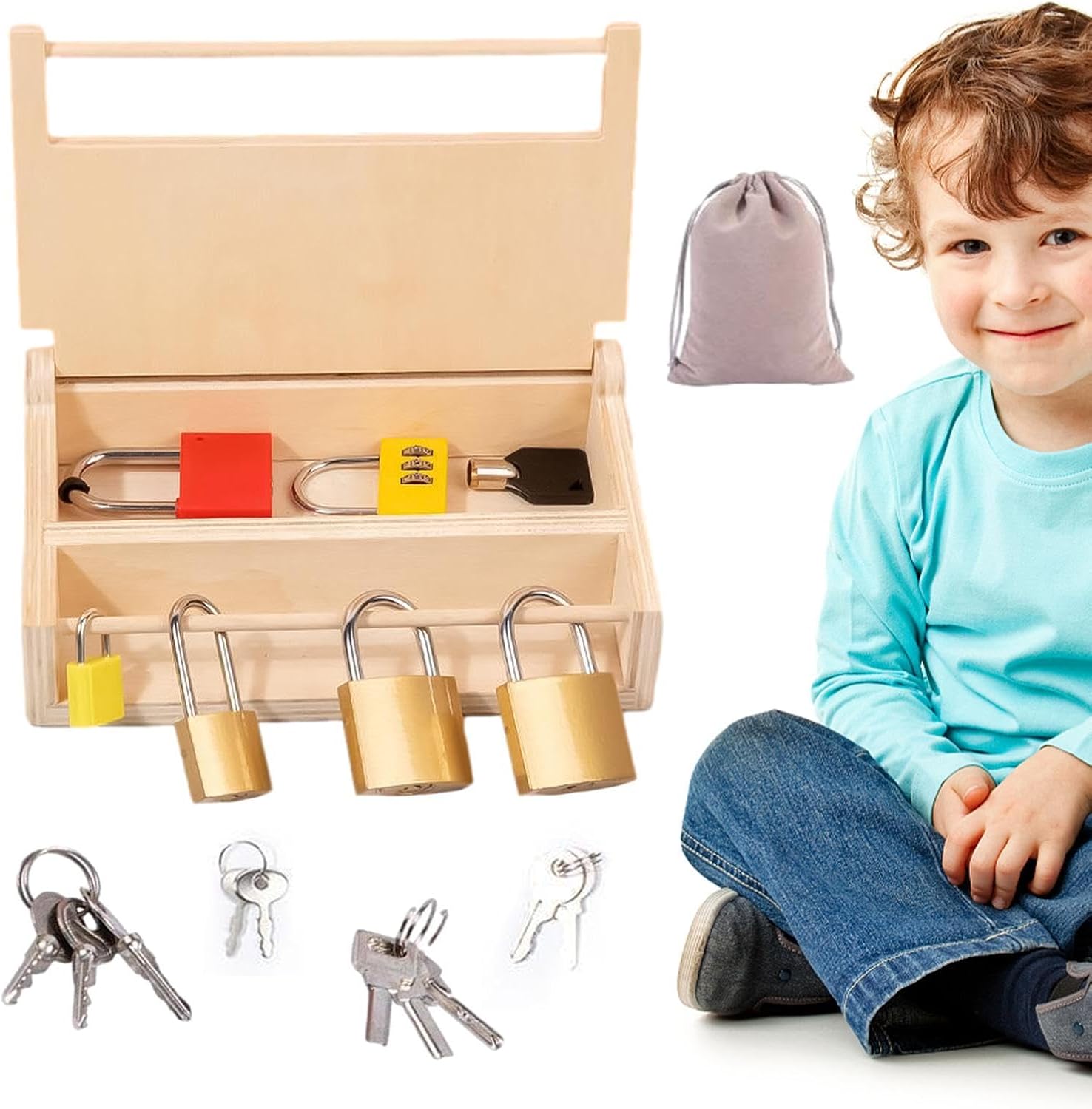 Serrure et Jouet à clé - Déverrouiller le bois | Activités d'apprentissage préscolaire, matériel Montessori en bois et jouets éducatifs pour enfants Shakven