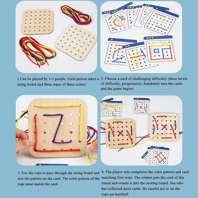 Jouets Mont-essori en bois pour lacets, ensemble casse-tête d'éveil, jouets de motricité fine, kit de voyage, kit de couture pour les jouets de la petite enfance