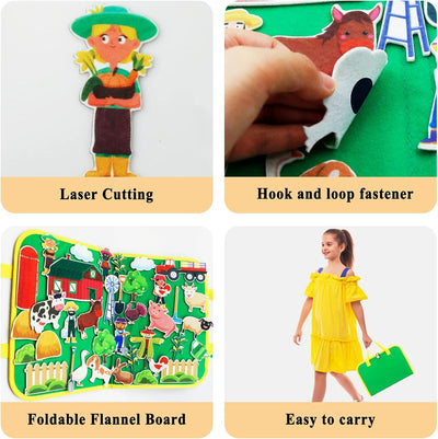 Craftstory Tablero de Fieltro de Viaje para Niños Pequeños, Juguetes de Animales de Granja, Actividades de Aprendizaje Preescolar, 37 Piezas, Juguetes Sensoriales, Historias de Corral para el Aula, Suministros de Arte y Manualidades