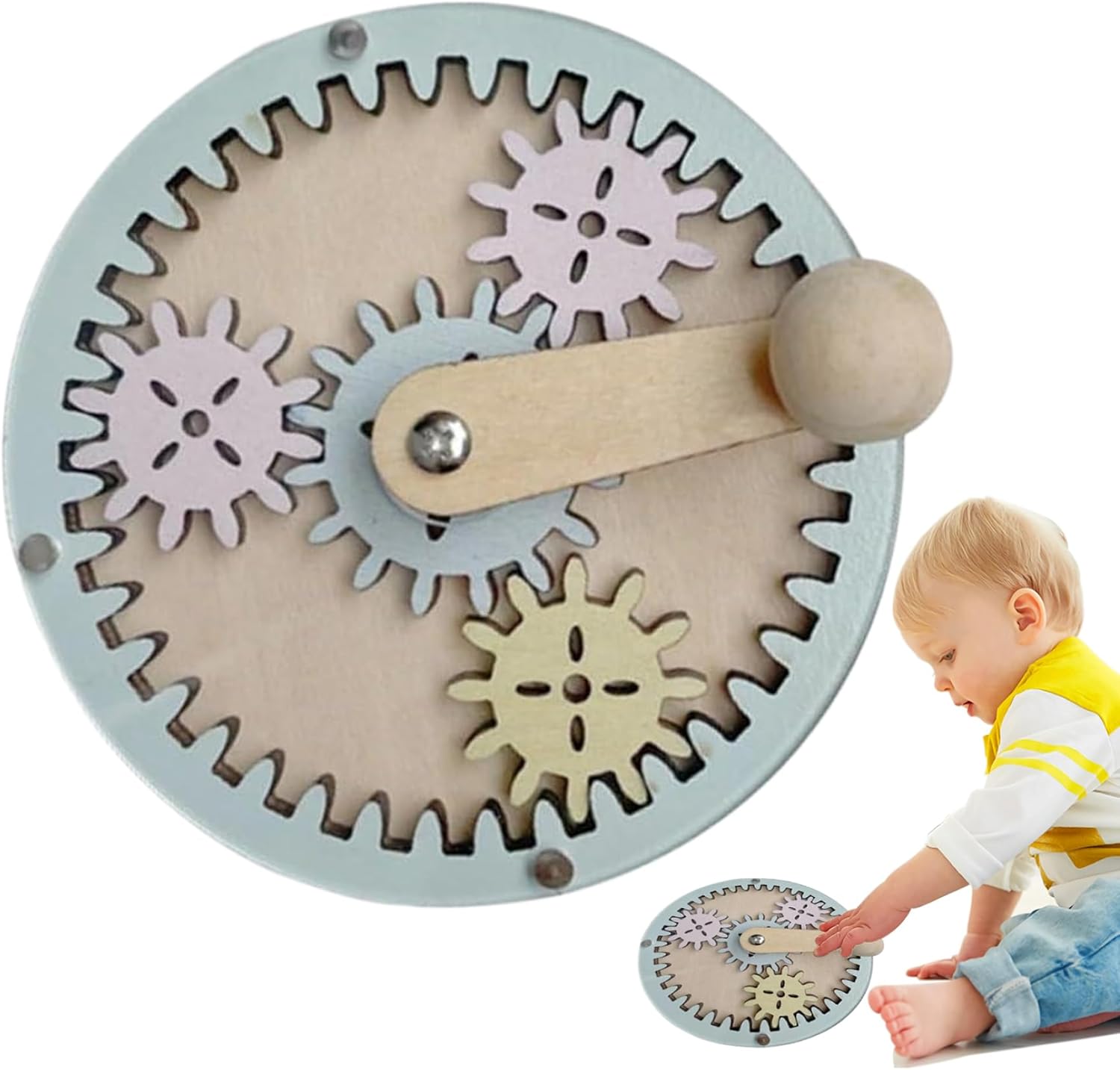 Juguete de Engranaje de Madera Suave de Tablero Ocupado para niños para niños 2-3 Juguete de Engranajes con manivela de Manual