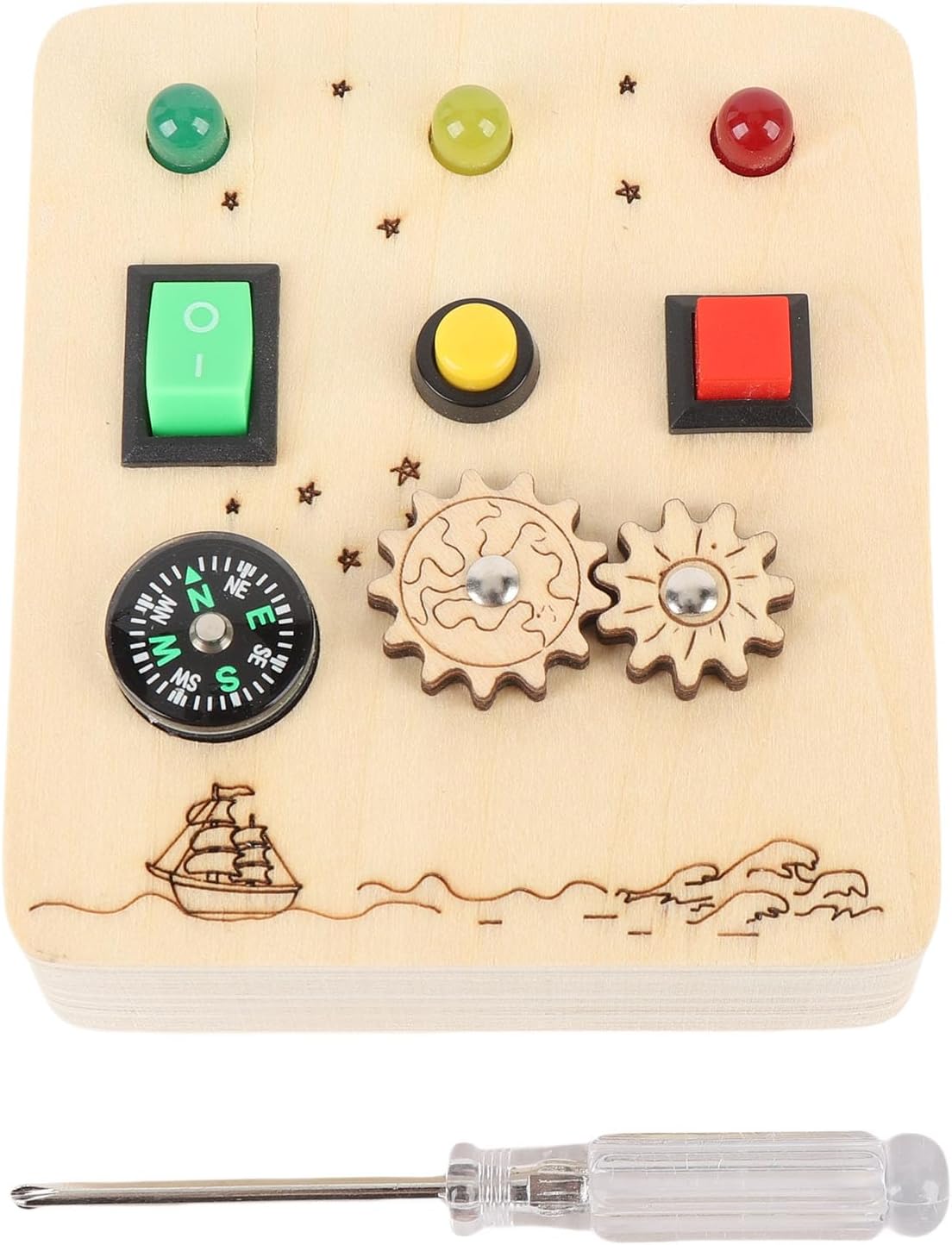 Jouet interrupteur en bois pour tableau sensoriel, jeu d'interrupteurs lumineux rouge et vert, tableau d'activités, jouets éducatifs, jouets de voyage pour enfants, jeu de tableau d'interrupteurs lumineux à LED