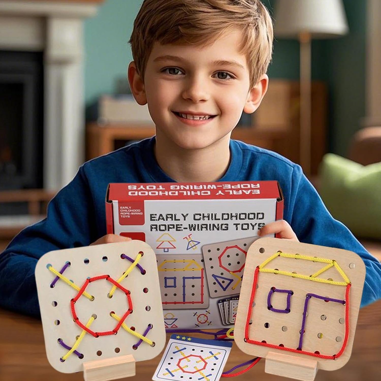 Jouets Mont-essori en bois pour lacets, ensemble casse-tête d'éveil, jouets de motricité fine, kit de voyage, kit de couture pour les jouets de la petite enfance