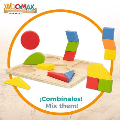 WOOMAX 49358 Puzzle en bois Formes géométriques + 24 m Coloré Normal