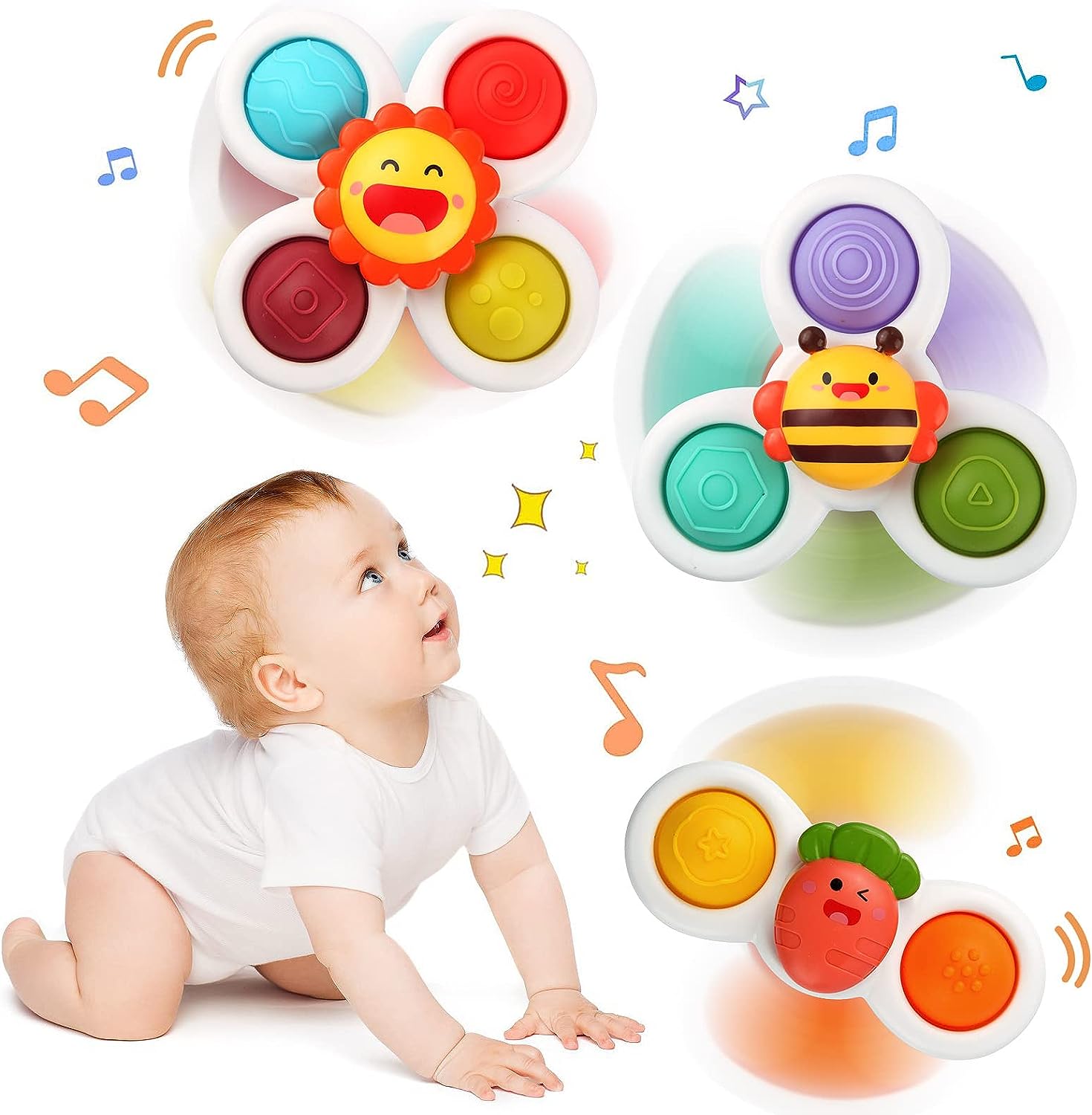 Fidtoy Bébé Ventouse Rotative 3 pièces Jouet Pop It Jouet de Bain Sensoriel