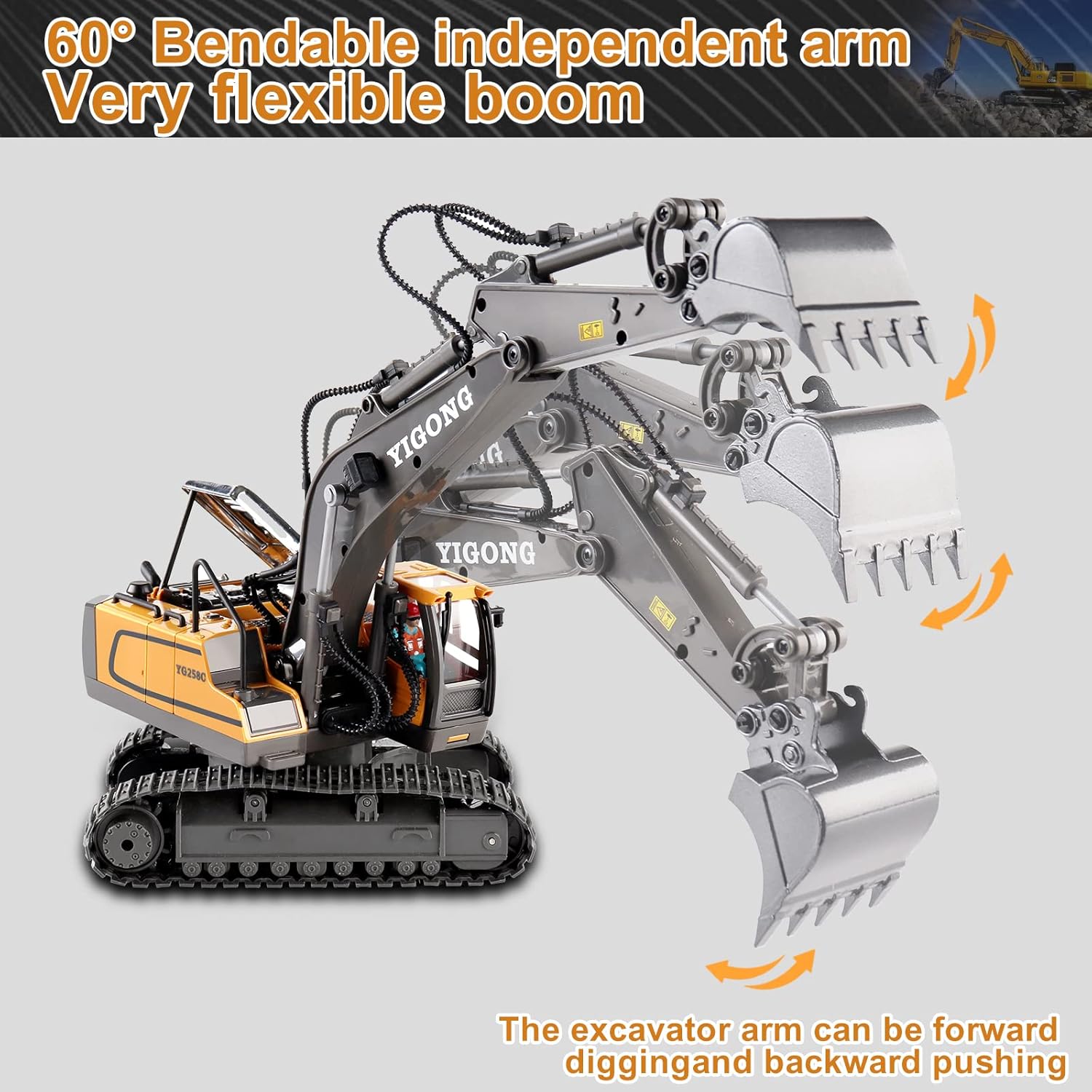 Fidtoy RC Excavator Toy Remote Control Construction Truck 11 Channel Digger with Metal Shovel Lights Sound STEM Toy for Kids Outdoor Play