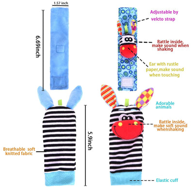 Fidtoy Hochet pour poignet et pied de bébé – Chaussettes et hochets de poignet sensoriels pour nouveau-né de 0 à 12 mois