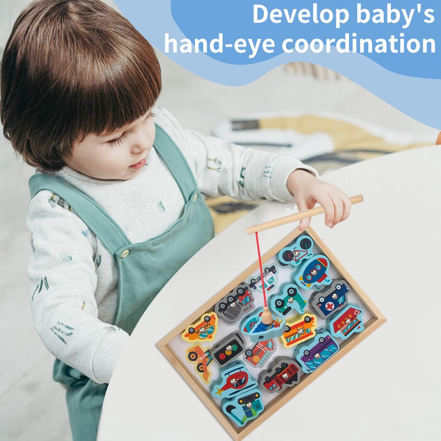 Jouets de pêche en bois, jeux de pêche magnétiques au design éclatant et adaptés aux enfants – Jeu de pêche pour tout-petits, jouets de pêche magnétiques, cadeau pour enfants