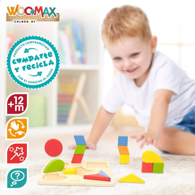WOOMAX 49358 Puzzle en bois Formes géométriques + 24 m Coloré Normal