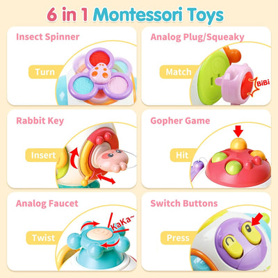 Fidtoy Cube d'activités 6-en-1 Busy Catch Ball pour tout-petits, cube d'activités Montessori sensoriel avec interrupteurs, prise, clé lapin, hand spinner et activités de motricité fine, à partir de 18 mois