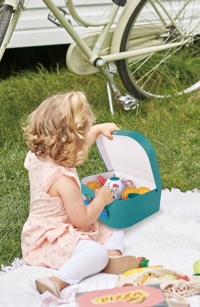 Fidtoy Pretend Play Tea Set Picnic Toy with Teapot Cups and Cookies