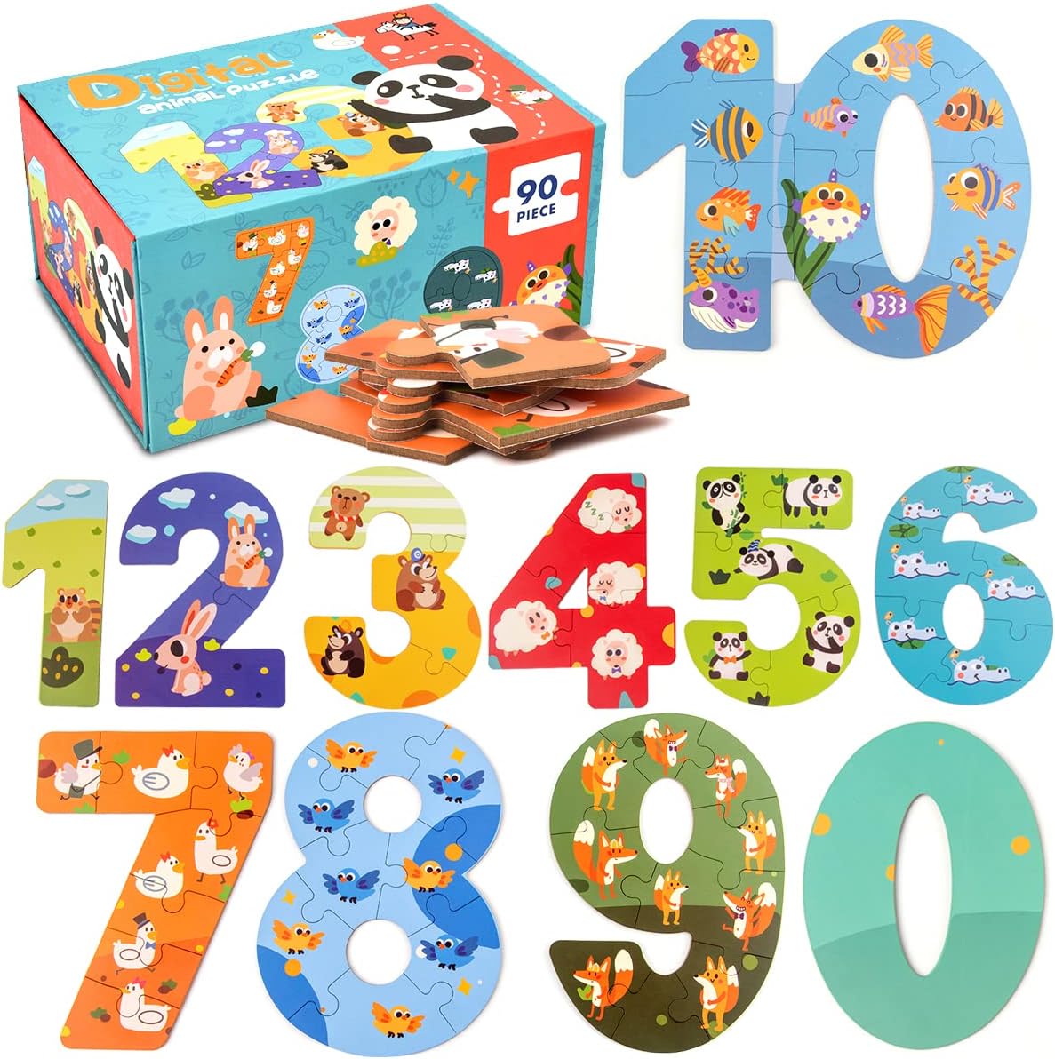 Puzzles en bois pour enfants, Puzzle d'apprentissage éducatif Montessori pour la maternelle, Jeux d'association de chiffres et d'animaux, Cadeaux de Pâques pour garçons et filles de 3 ans et plus