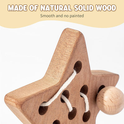 Jouets à lacer en bois FlameFlash pour tout-petits de 1 à 3 ans, jouets à enfiler en bois massif, jouets pour tout-petits silencieux lune/étoiles/nuage pour voyage en avion, jouets sensoriels pour la motricité fine pour enfants de 2 3 4 ans (bois naturel)