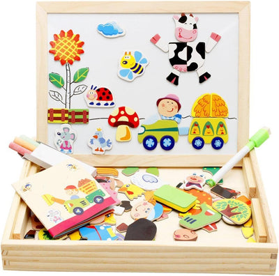 Fidtoy Puzzle magnétique et tableau à dessin double face pour enfants – Jouet d'apprentissage Montessori pour la créativité et la motricité fine