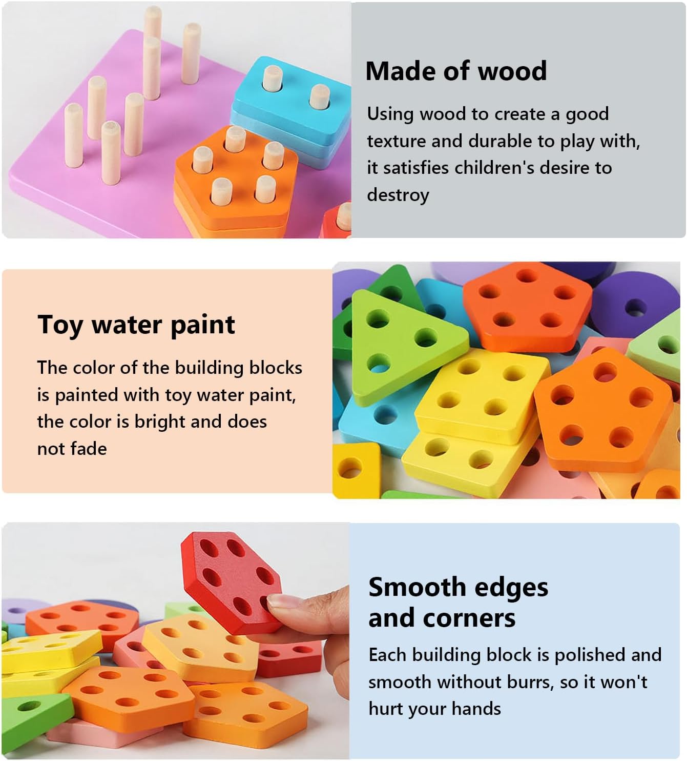 Fidtoy Wooden Building Blocks and Six Column Sets for Kids | Montessori Construction Blocks, Shape & Color Recognition, Pattern Matching, Spatial Awareness & Fine Motor Toy Age 2-6