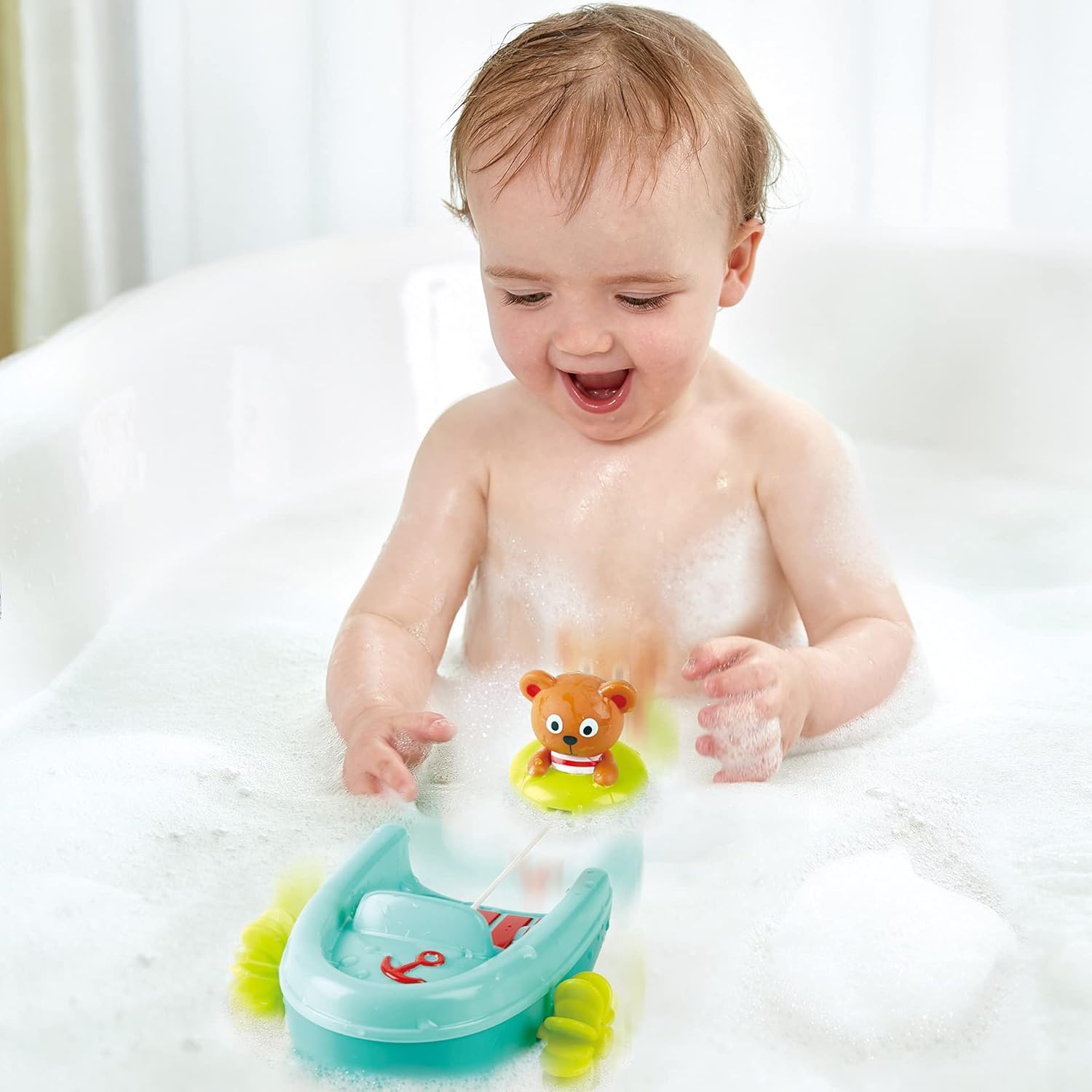 Fidtoy Oso de Peluche con Cuerda, Juguete de Baño para Niños Pequeños, Juego Acuático