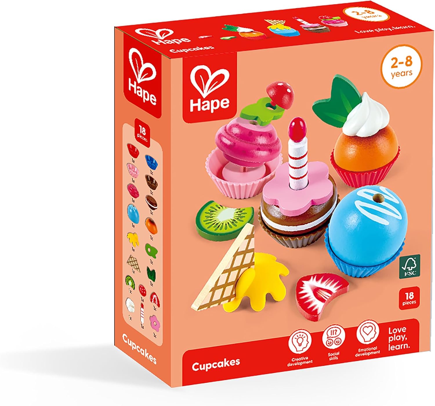 Fidtoy Ensemble de jouets en bois pour cupcakes 18 pièces, kit de dessert pour enfants, jeu d'imitation