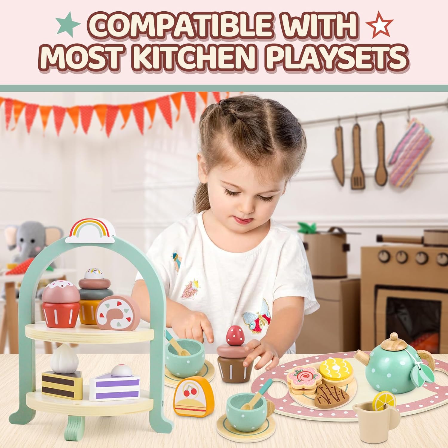 Fidtoy Jeu d'empilage de cupcakes en bois - Jouet d'imitation pour les tout-petits