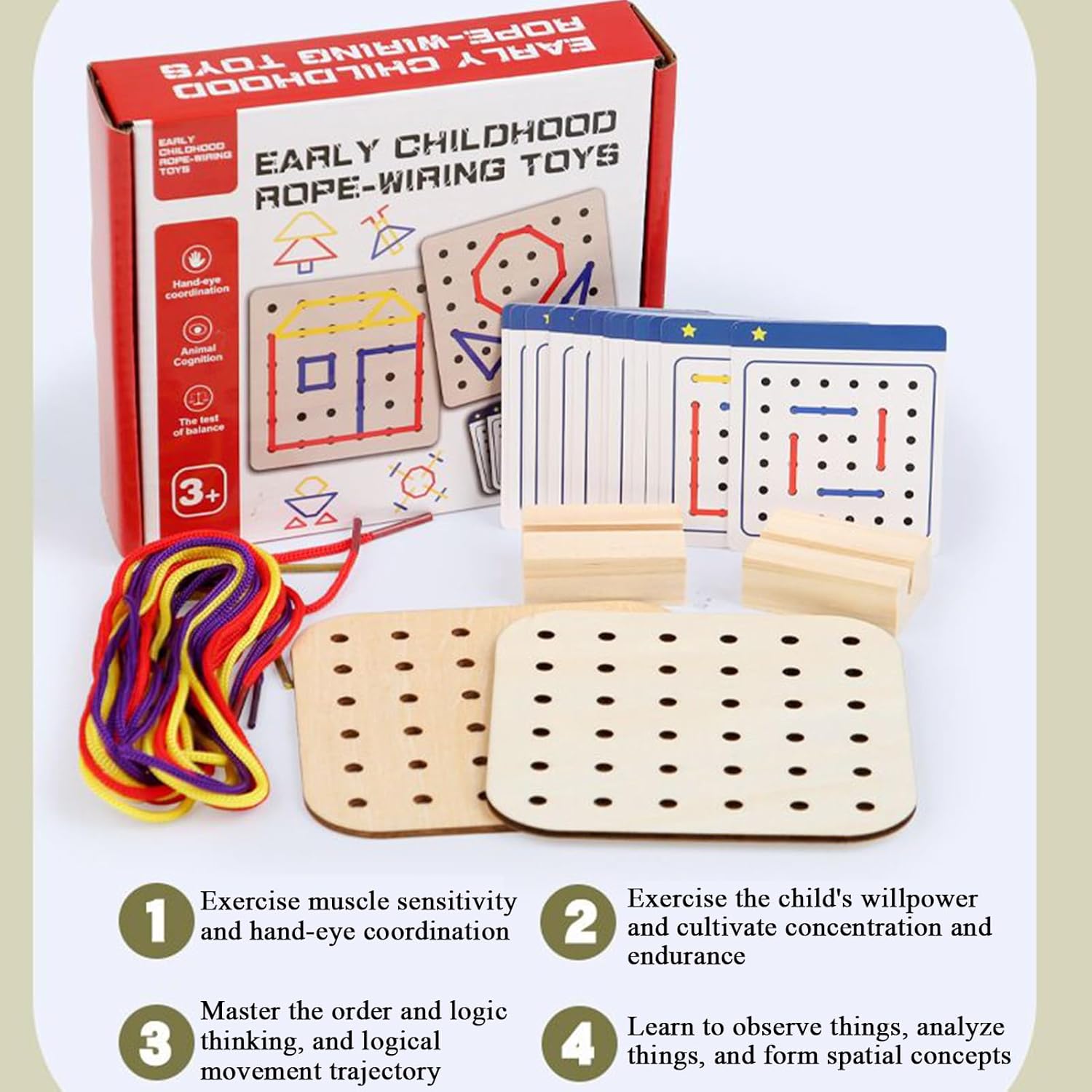 Jouets Mont-essori en bois pour lacets, ensemble casse-tête d'éveil, jouets de motricité fine, kit de voyage, kit de couture pour les jouets de la petite enfance