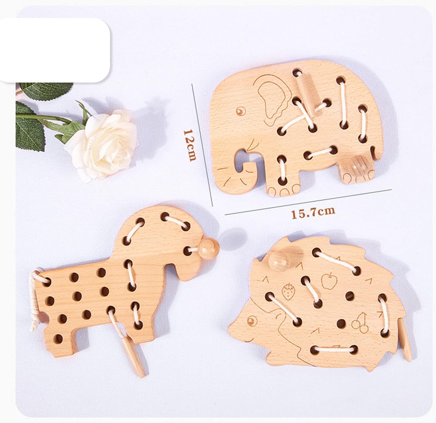 Jouet de laçage en bois, jeu de blocs en bois, jouet éducatif pour l'apprentissage précoce de la motricité fine, jouets de voyage Montessori, jouet de laçage en bois pour l'éducation précoce des tout-petits