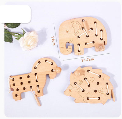Jouet de laçage en bois, jeu de blocs en bois, jouet éducatif pour l'apprentissage précoce de la motricité fine, jouets de voyage Montessori, jouet de laçage en bois pour l'éducation précoce des tout-petits