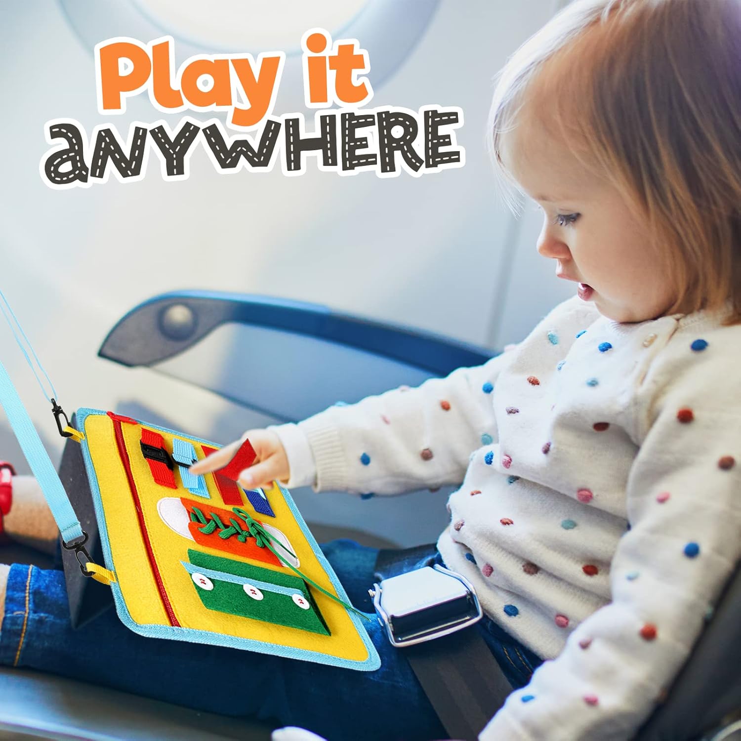 Tablette d'activités pour les tout-petits de 1 à 3 ou de 2 à 4 ans, jouet éducatif Montessori, compétences de base pour la vie et motricité fine pour les enfants, apprendre à s'habiller, jouet sensoriel comme un avion ou un jeu de voyage en voiture