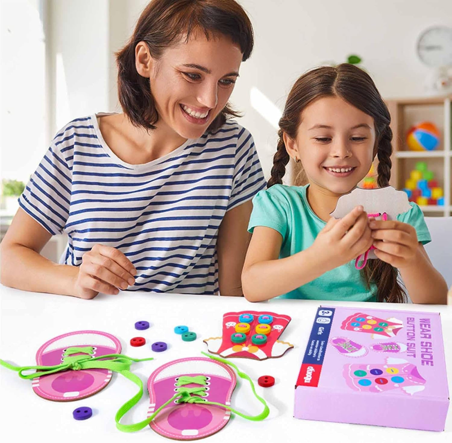 Jouets de laçage de vêtements - Planche de compétences de vie de base, Jouet de laçage de vêtements en bois, Jouet d'apprentissage des compétences motrices fines en bois, Cadeau Montessori, Cadeaux éducatifs précoces pour les enfants, Nouveau Pingpai
