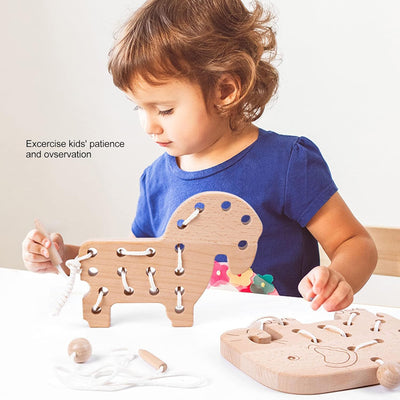 Jouet de laçage en bois, jeu de blocs en bois, jouet éducatif pour l'apprentissage précoce de la motricité fine, jouets de voyage Montessori, jouet de laçage en bois pour l'éducation précoce des tout-petits