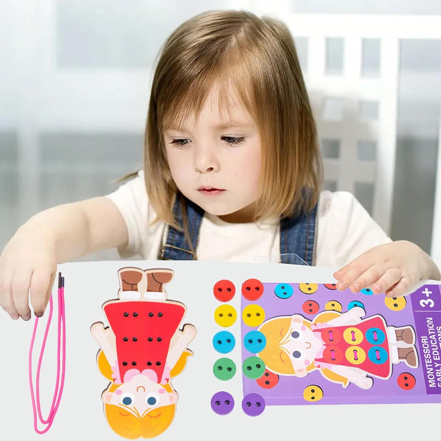 Kongou Bouton à Coudre Jouet | Cartes à Coudre pour Enfants pour Apprendre les Compétences de Base, Jeu de Motricité Fine Montessori pour le Développement