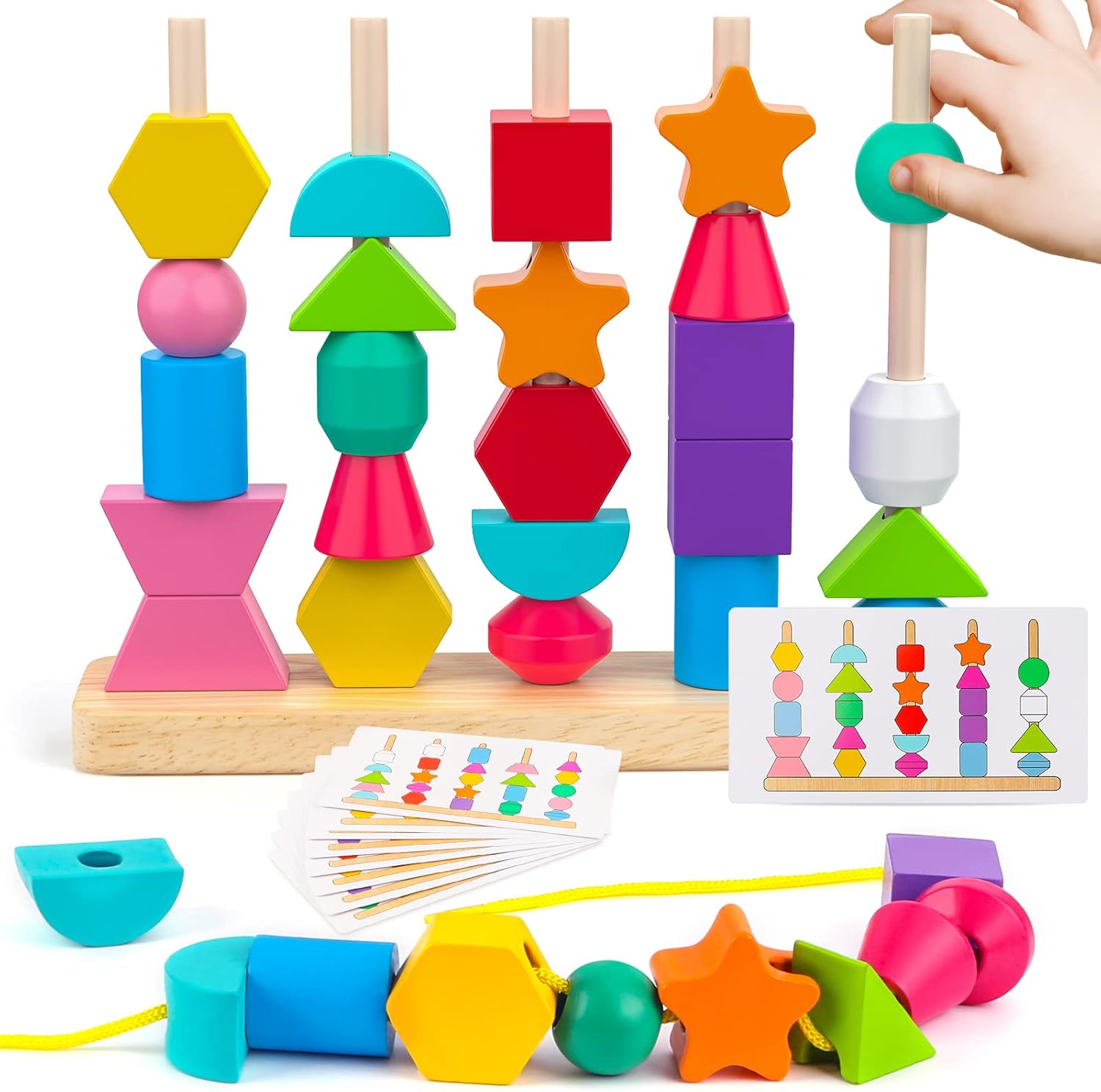 Fidtoy Jouet d'apprentissage en bois (blocs et perles) pour tout-petits