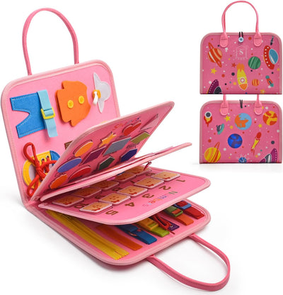 Montessori Busy Board for Toddlers 3-5 Years Old - Learning Activities for Travel, Road Trip - Educational Toys Sensory With Life Skills, Alphabet, Animals, Shapes